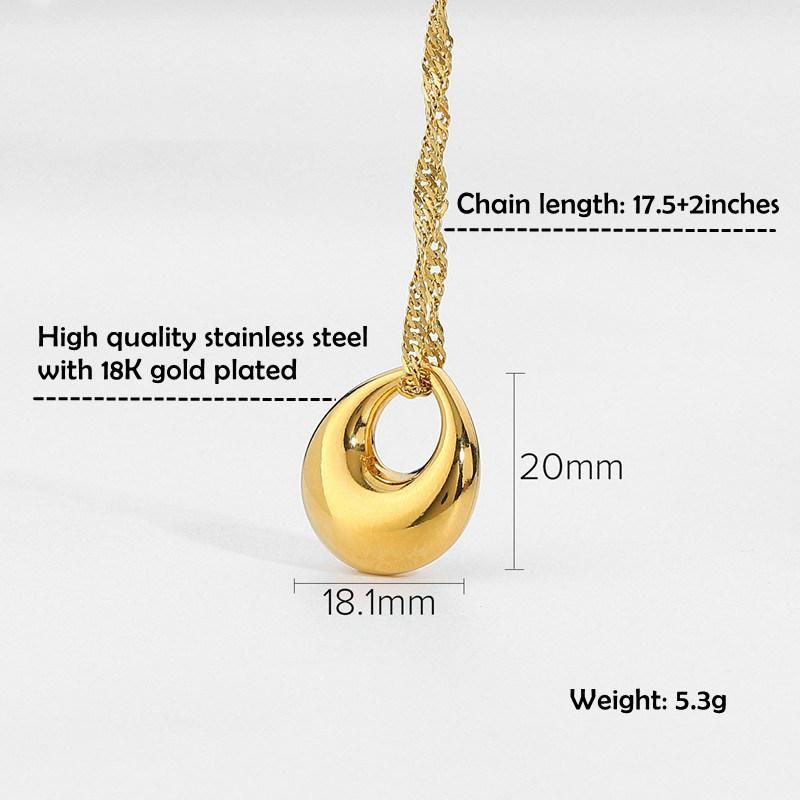 18K Gold Plated Stainless Steel Waterdrop Pendant Necklace for Women Fashion Jewelry