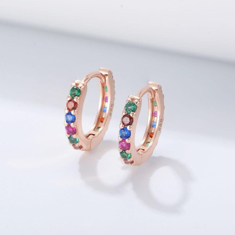 S925 Sterling Silver Color Zircon Earring Clasp Female Ins Wind Simple Versatile Jewelry Earrings