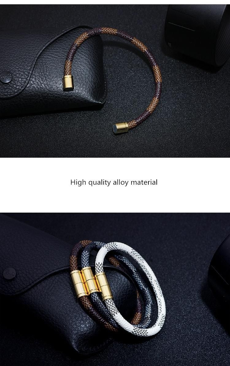 New Fashion Hipster PU Stripe Alloy Magnet Buckle Lovers Bracelet