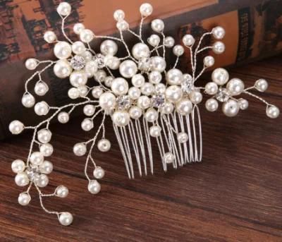 Bridal Wedding Crystal Pearl Hair Comb Hair Vines Headpiece for Women
