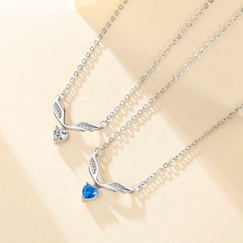 Deer Horn Blue Cubic Zirconia Jewelry 925 Sterling Silver Christmas Women Jewelry Necklaces