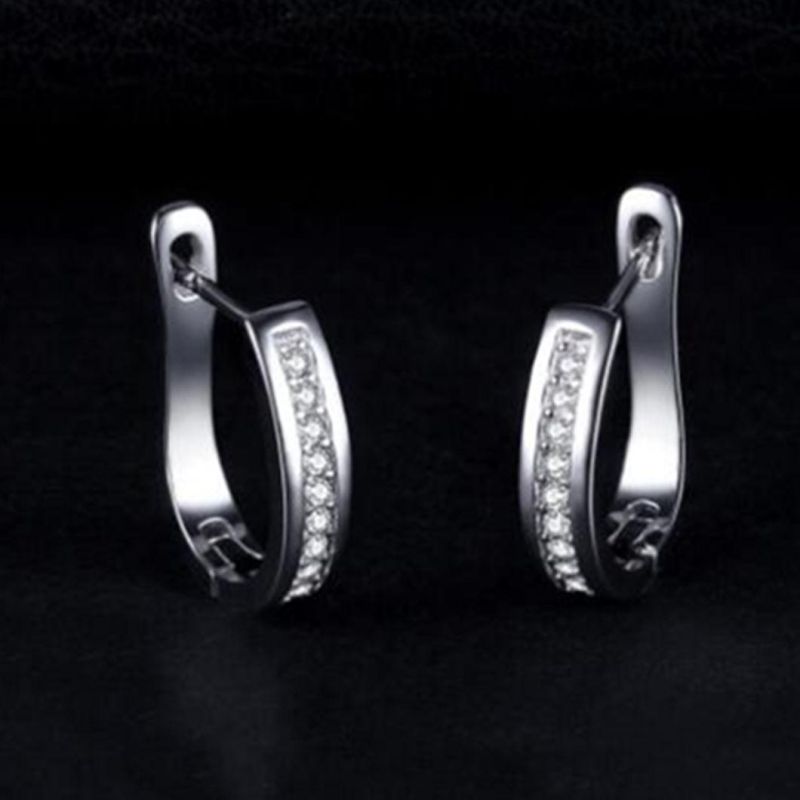 925 Sterling Silver Earring Channel Eternity English Lock Fashion Jewelry for Women