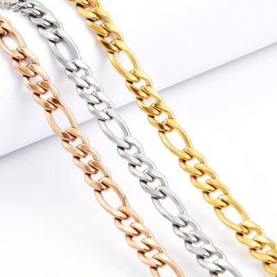 All Sizes: 7&quot;-14&quot; Gold Figaro Bracelet &amp; Anklet for Men&prime;s Women&prime;s Stainless Steel Figaro 3+1 Link Bracelet and Anklet