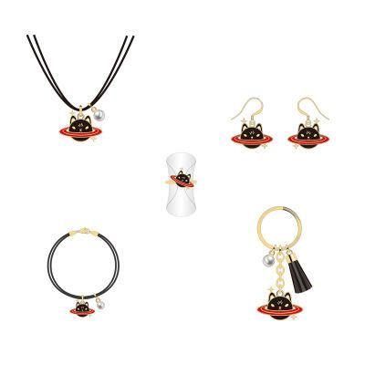 High Quality Golden Black Red Funny Cat Universe Jewelry Set