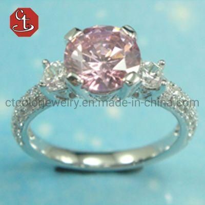 Trendy Copper Silver Gem Stone Wedding Rings For Women Classical Pink Cubic Zirconia Engagement Ring Jewelry Gifts Wholesale