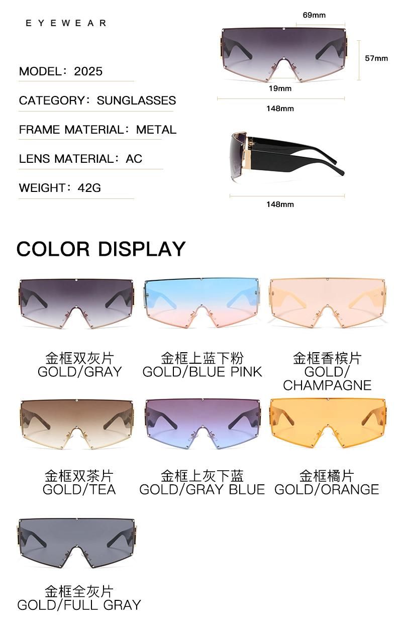 Large Metal Frame Sunglasses, One-Piece Sunglasses, Large Triangle Cat Eyes Catwalk, Street Shooting Sunglasses