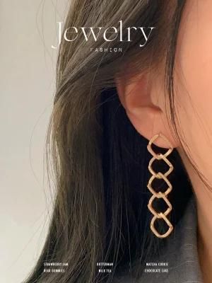 Manufacture Wholesale Custom Multiple Link Chain Drop Earrings in 18K Gold Plated Cuban Stud Earring for Women Fashion Bijoux Accessories