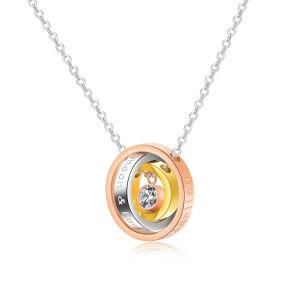 Gold Plated Stainless Steel Three-Color Three-Ring Interlocking Pendant Necklace