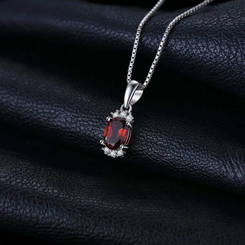 Semi Precious Stone Garnet Pendant 925 Sterling Silver Classic Jewelry for Women