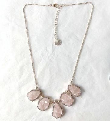 Wholesale Pink Color Natural Agate Gemstone Druzy Stones Statement Jewelry Necklace