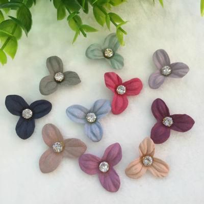 Fashion Fabric Ornament Mini Artificial Petal Flowers with Rhinestones