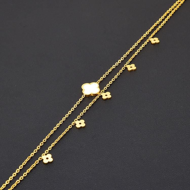 Manufacturer Customized Fashion Exquisite Gold Anklet Waterproof Top Stainless Steel Clover Fancy Anklet Wholesale Replica Jewelry