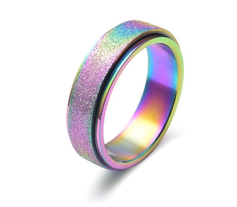 Titanium Steel Frosted Rotatable Ring Spinner Ring Colorful Pearl Sand Stainless Steel Decompression Ring Jewelry Factory Wholesale SSR2116