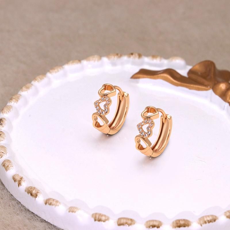Brass Hoop 18K Gold Zirconia Hearts Earring