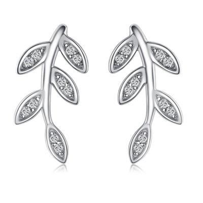 Olive Leaf Cubic Zirconia 925 Sterling Silver Adjustable Stud Earring Love Peace Fashion Jewelry Wholesale