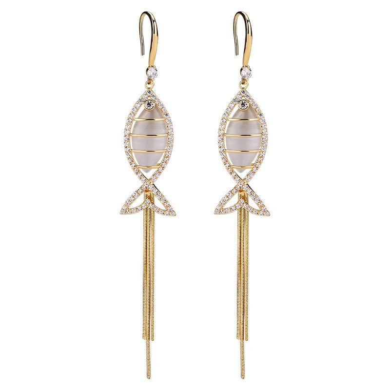 2022 New Trendy Fashion Fish Shape Pendant Long Snake Tassel Drop Fishhook Earrings for Women Accessories