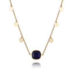 Gold-Plated Stainless Steel Square Black Natural Stone Necklace