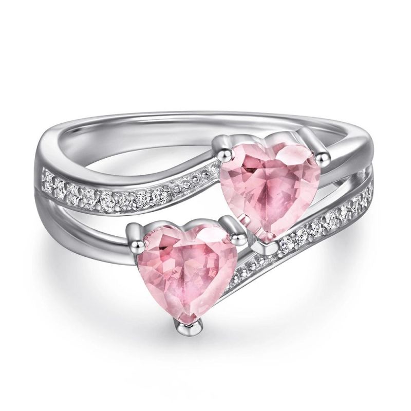 New S925 Sterling Silver Ring Inlaid with Seven Color Heart-Shaped Zircon Ring