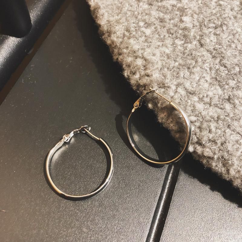 Fashion Simple Jewelry Plain Circle Stainless Steel Hoop Earrings for Female