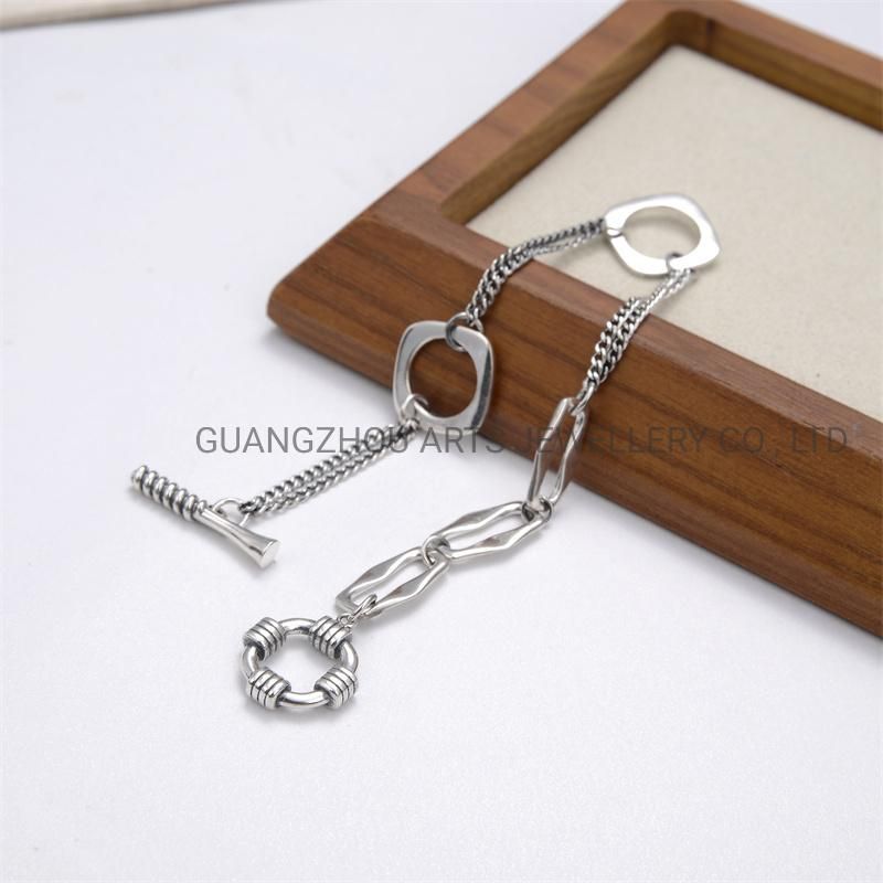 925 Sterling Silver Geometric Square Round Personality Bracelet