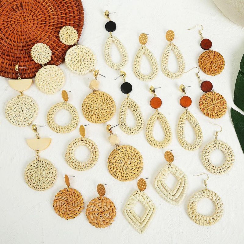 Women Girls Fashion Jewellery Geometric Tassel Woven Handmade Earrings