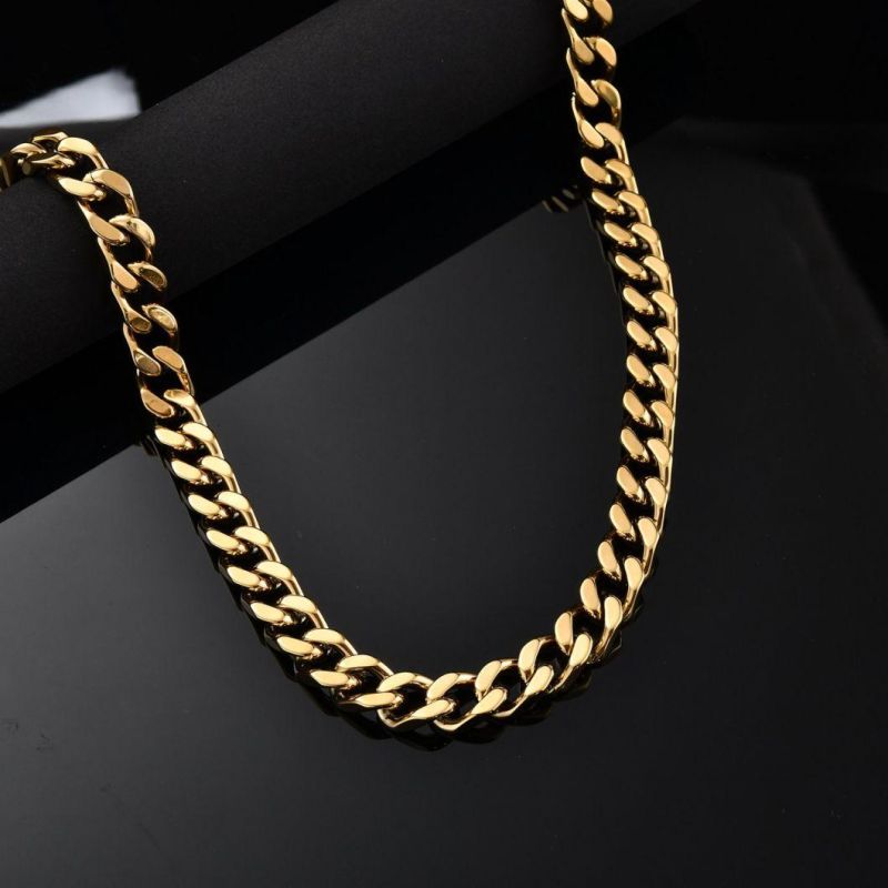 Street-Wear 18K Gold Miami Chunky Cuban Link Chain Box Clasp Stainless Steel Hip Hop Necklace for Men