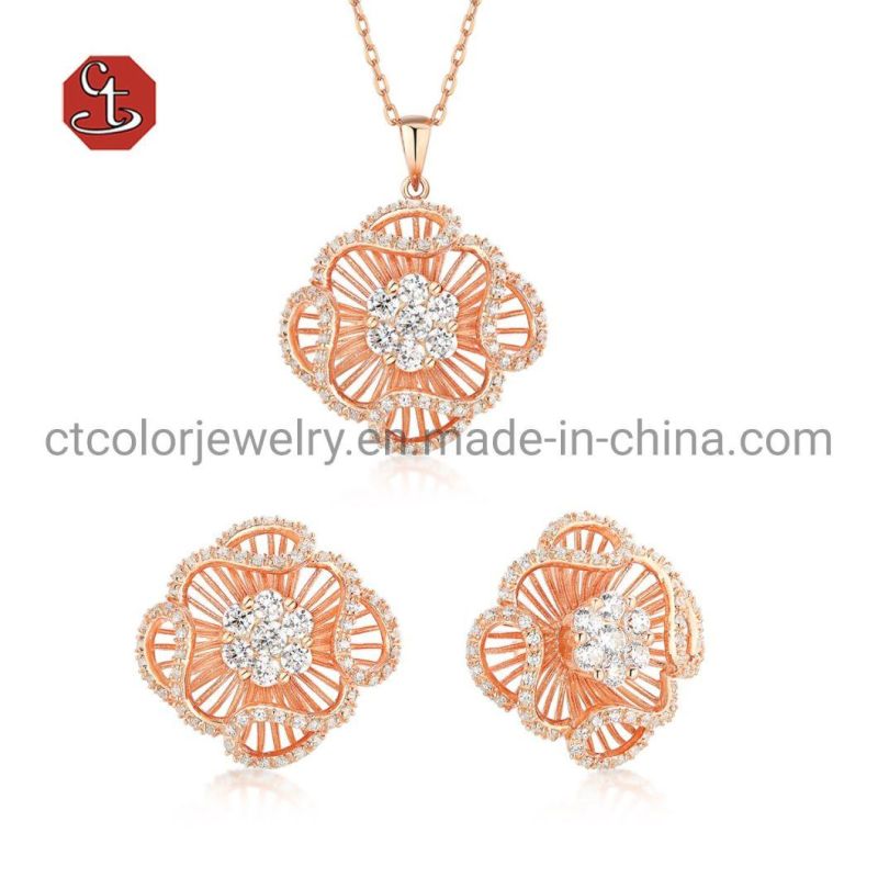 Fashion Jewelry Women Earring Rose Gold Plated Cubic Zirconia Sterling Silver Earring