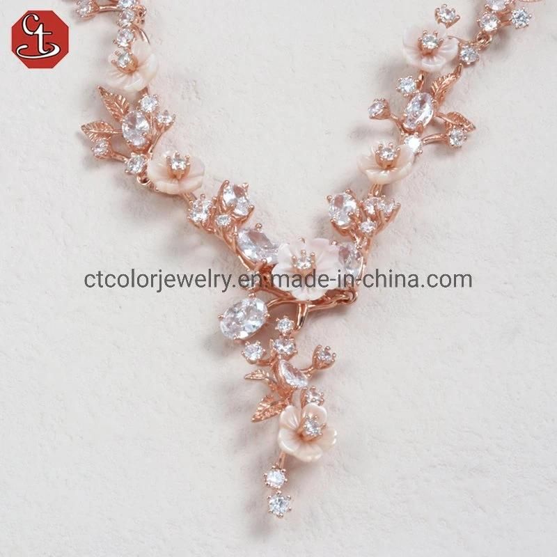 Hotsale fashion jewelry 925 silver with 5A zircon natural shell flower Necklace