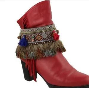 Boots Heel Punk Multilayer Tassels Boho Shoes Chain Feather Anklets