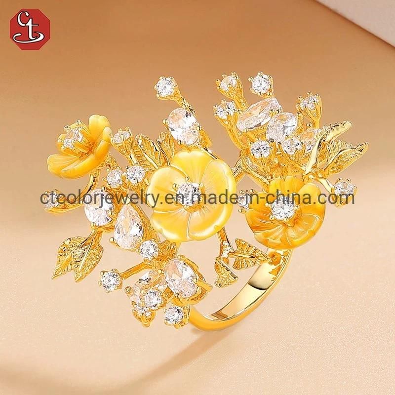 Fashion new 925 silver with 4A white CZ natural MOP flower ring