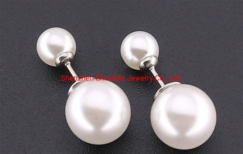 European and American Fashion Titanium Steel Natural Size Pearl Earrings Stainless Steel Round Double Pearl Earrings Jewelry Factory Direct Sales Er3932