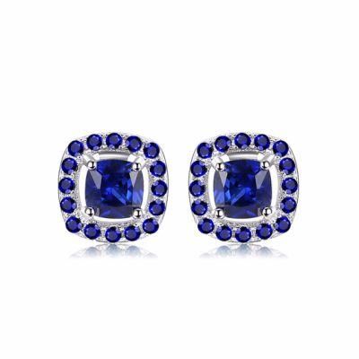 Fashion Created Sapphire Created Blue Spinel Studs Earrings 925 Sterling Silver Jewelry