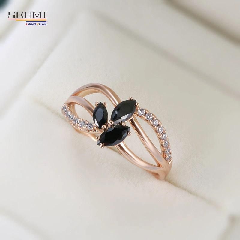Black Agate Ring with Zircon Rose Gold Plated Fashion Ring