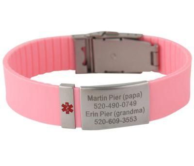 Laser Engraved Adjustable Medical Alert Silicone Bangle Wristband Bracelet for Men Women