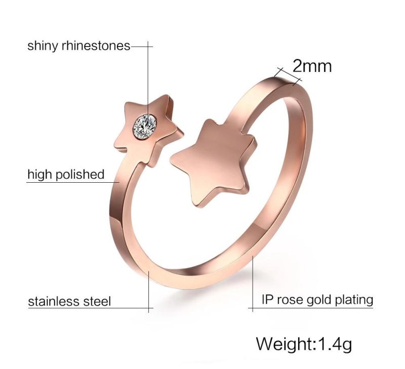 Women Fashion Star Jewelry with Crystal Ring in Rose-Gold Color
