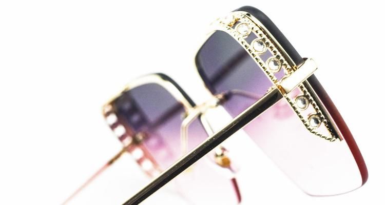 Diamond-Encrusted Square Half Frame Wholesale Sunglasses for Women