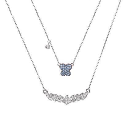 CZ &amp; Spinels The Double Layer Chains Silver Necklace