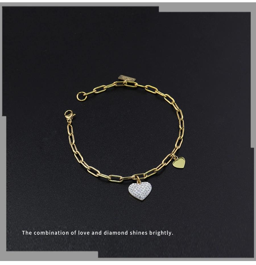 Elegant Female Bright Gold Love Heart Pendant Bracelet