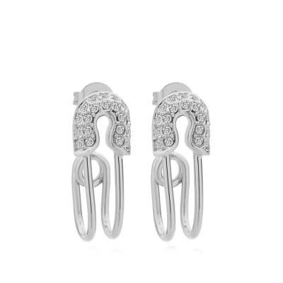 Paper Clip Look Appearance Earring with Shiny Crystal CZ