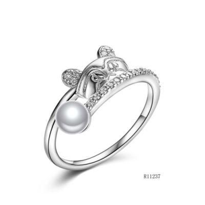 Elegant Animal Silver with Pearl Ring