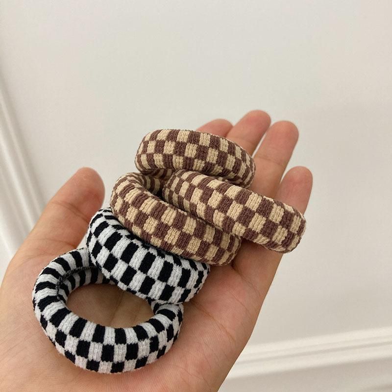 Black and White Simple Checkerboard with Thick Towel Ring Hair Bands