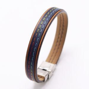 Fashion Cool Handmade Genuine Leather Stainless Steel Clasp Bracelet