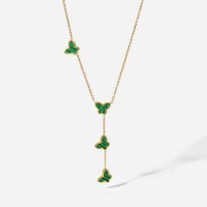 Custom 2022 Gold Plated Malachite Butterfly Y Shaped Stainless Steel Necklace Fashion Jewelry