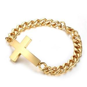 Men Jewelry Stainless Steel Gold Plated Cross Bracelet