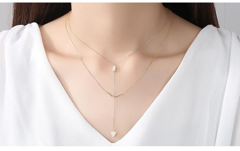 Double Layer Chains 925 Sterling Silver Czs Pendant Necklace