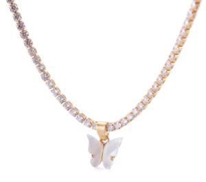Party Jewelry Fashion Accessories Colorful Cubic Zircon Gold Plated Pendant Butterfly Necklaces for Women