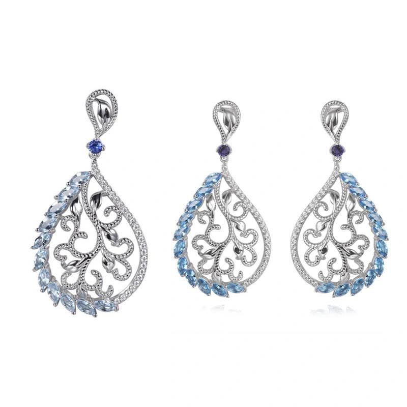 2022 Fashion Silver or Brass Pink Glass Flower Earring Pendant Women Jewelry Set