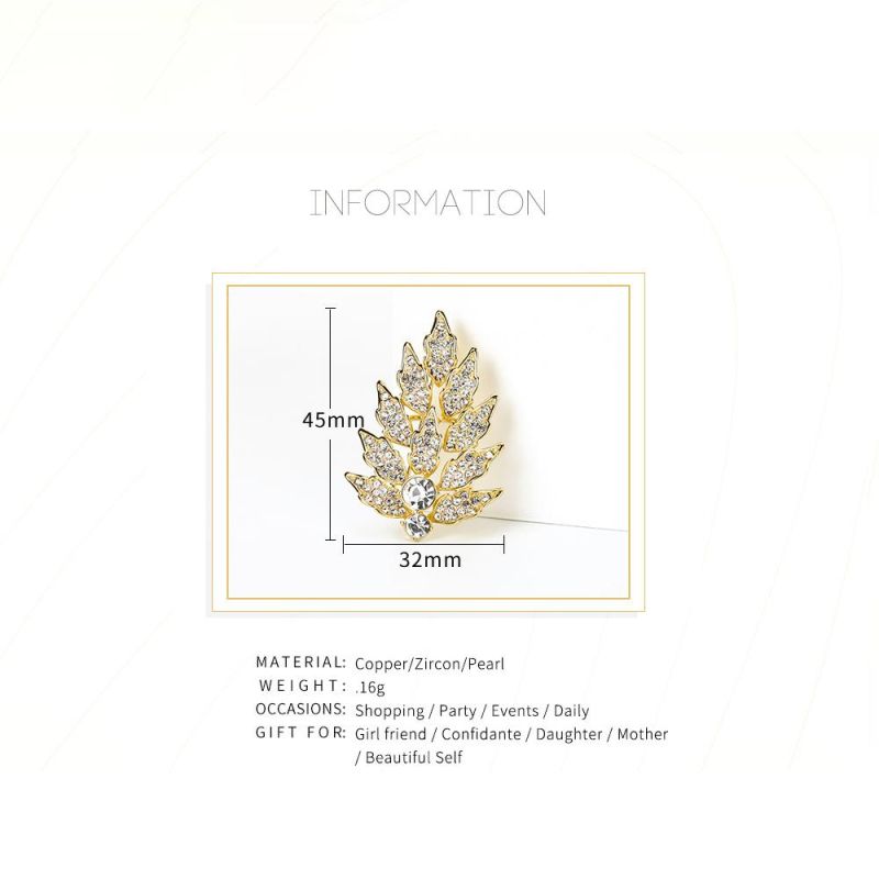 Fashion Zircon Display Crystal Brooch in Leaf Design