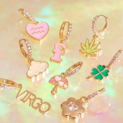 Ins Hot New Enamel Y2K Jewelry Cute Pink Boots Love Heart Maple Leaf Drop CZ Zircon Gold Plated Huggies Hoop Earrings for Women