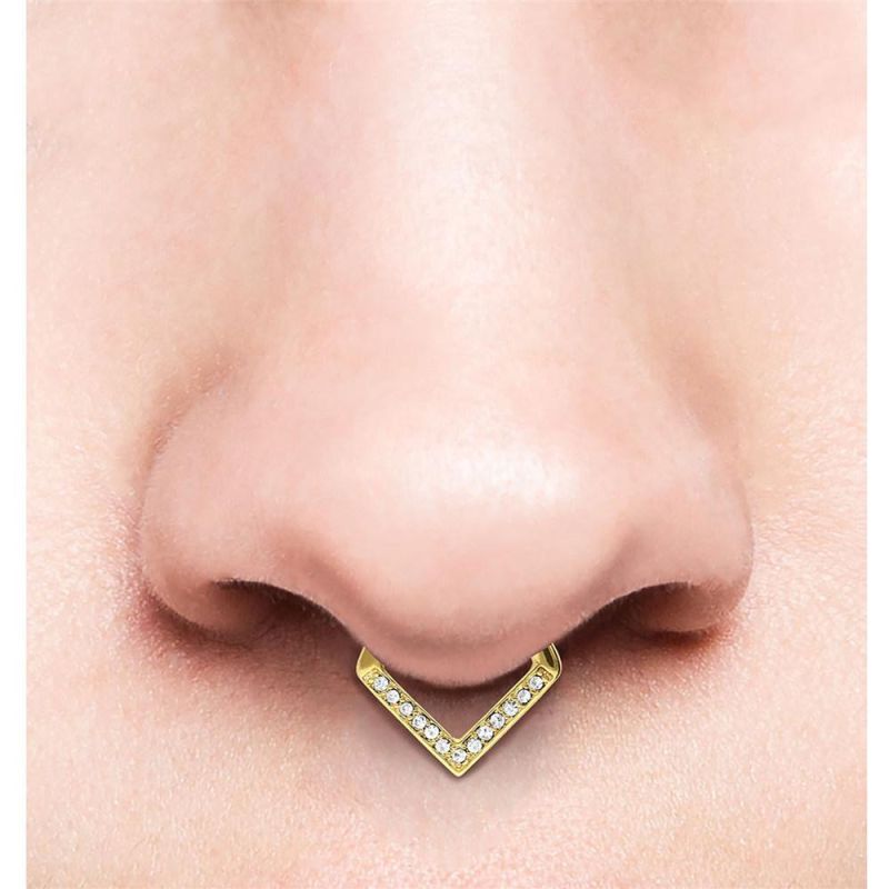 316L Surgical Steel Septum Clicker Nose Piercing Clicker Body Piercing Jewelry V Shape with Crystals